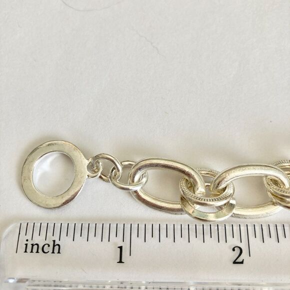 Rolo Curb Link Chain Bracelet with Toggle Clasp Silver Plated Vintage Stock 7.5" - Picture 7 of 8
